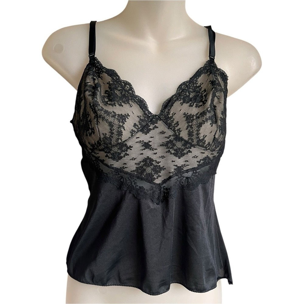 VTG Vassarette S/M Estimated Black Babydoll Y2K Fairy Grunge‎ Coquette Lace Cami